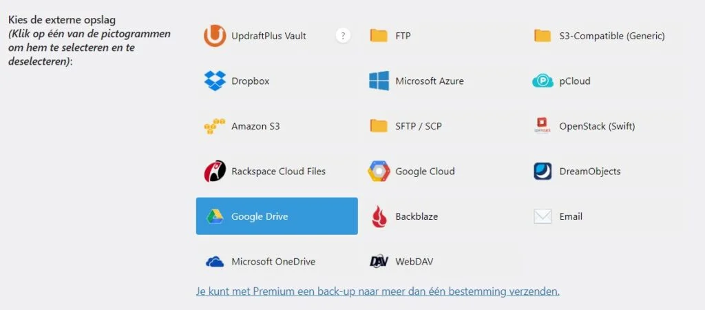 WordPress backup maken 5 Externe opslag back up UpdraftPlus