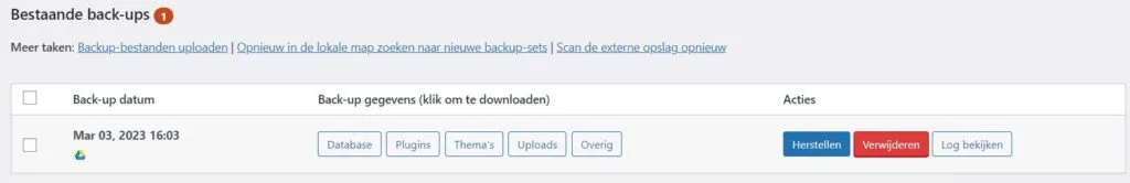 WordPress backup maken 10 Opgeslagen backups