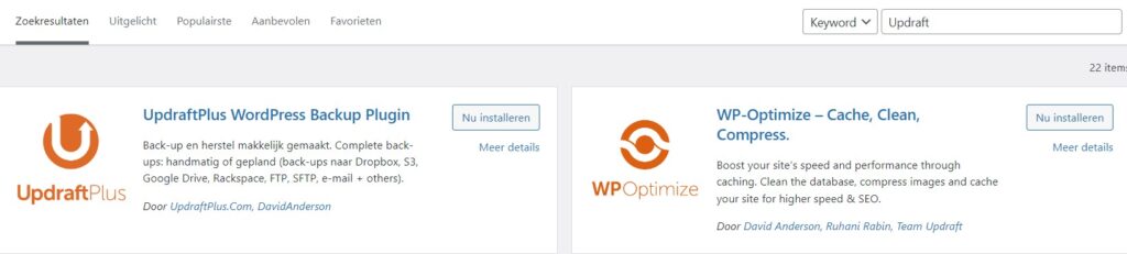 WordPress backup maken 1 UpdraftPlus-installeren