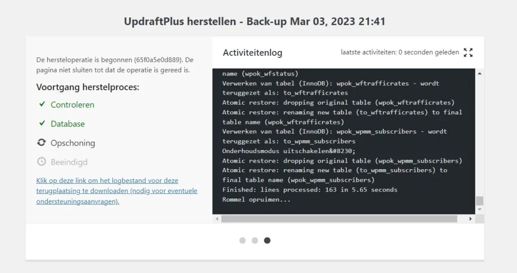WordPress backup maken 13 aan het herstellen